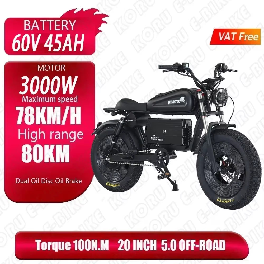 Electric Bike HIMTOT 3000W High Power Motor 60V 45Ah Battery Adult Electric Bicycle Mountain Off-Road Thicktire Adult E-Bike
