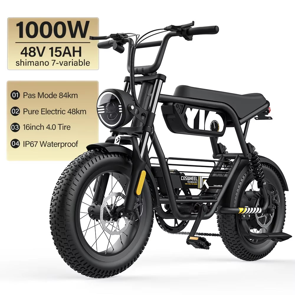 Electric Bicycle Coswheel Y16 1000W Motor 48V 15AH Battery Adult Electric Bike Fat Tire Commuting Mountain Off-Road E-BIKE