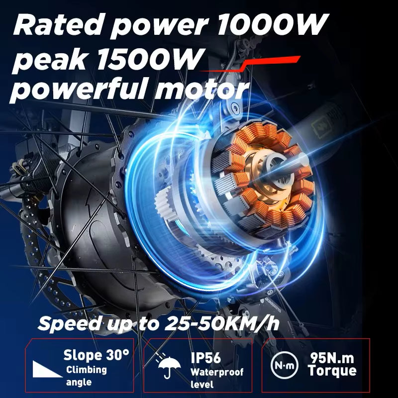 RX80 Electric Bike for Adults,1000W Motor 48V20AH Battery,26" All-Terrain Fat Tires,Mountain Snow Ebike,Off-Road Cycling