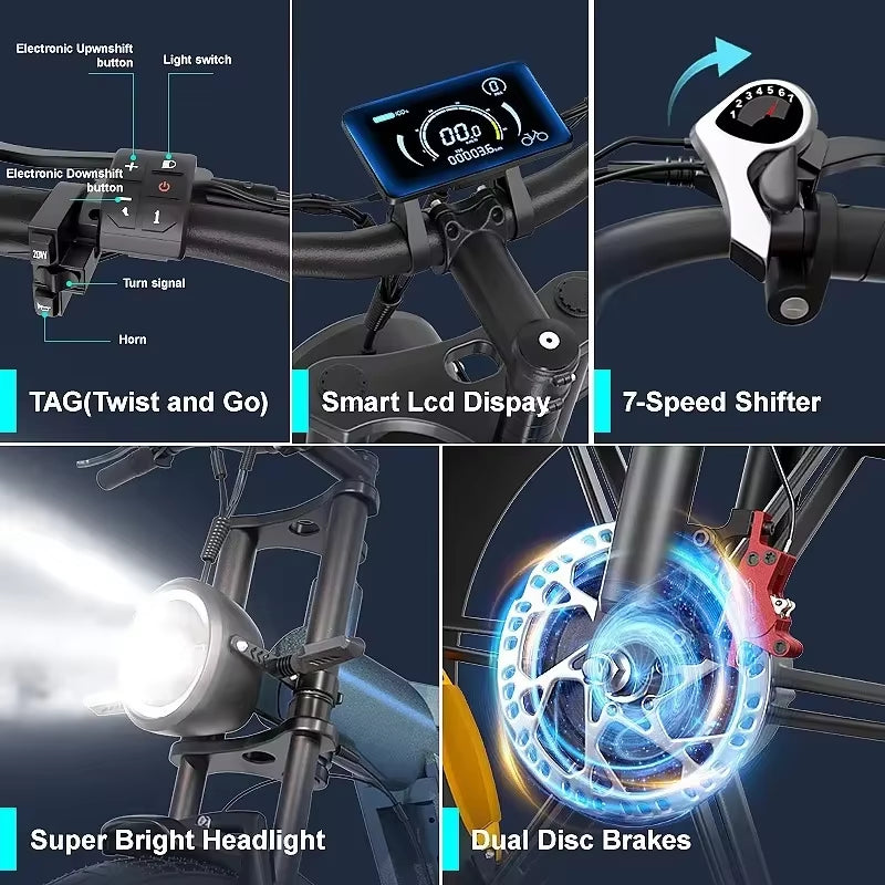 Jansno X60 E-Bike 1500W Dual Motor 48V23Ah Battery Large LCD Display Electric Bicycle Fat Tire Motorcycle Retro Electric Bike