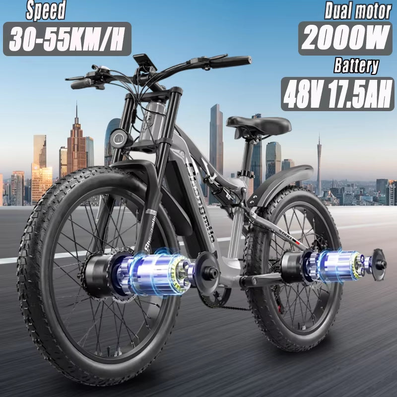 S600 Electric Bicycle 2000W High Power Dual Motor 48V17.5AH Battery Electric Bike 26 Inch Mountain Off-Road E-BIKE