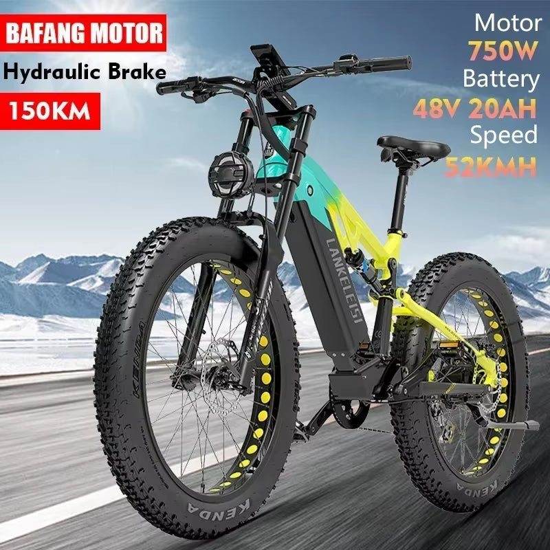 Lankeleisi RV800 Electric Bicycle 26 Inch Fat Tyre Off-Road Electric Bike 750W 48V 20AH Battery Men'S Mountain Bike Snowmobile