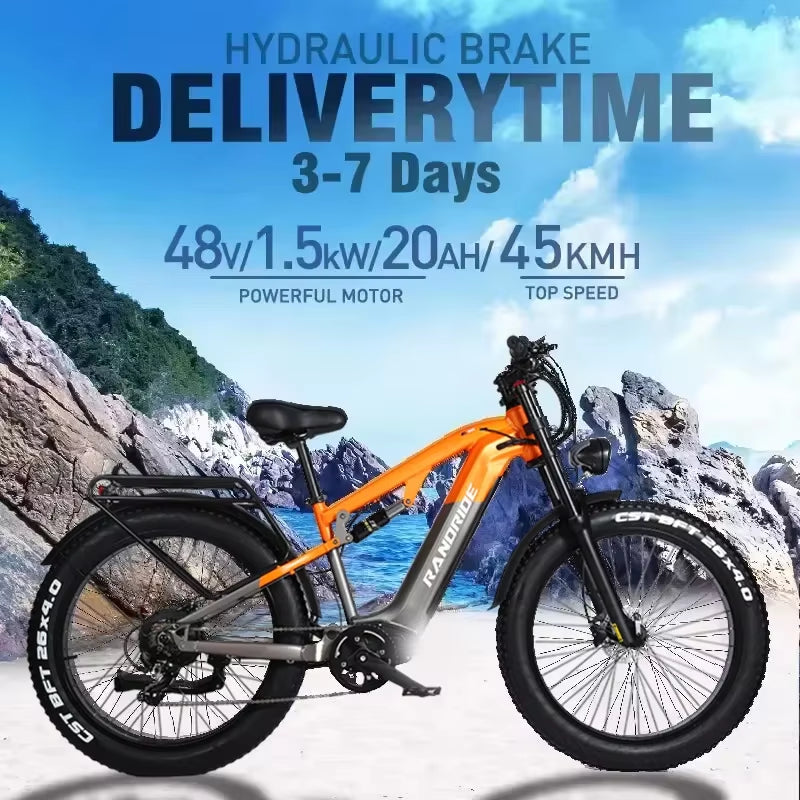 Electric Bike YX80 1500W Motor 48V23Ah Battery Adult Electric Bicycle 20Inch Fat Tire Hydraulic Brake Mountain Off-Road E-BIKE