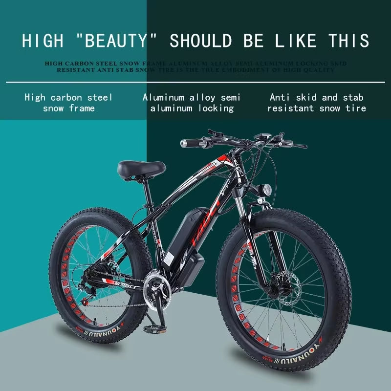 Electric Bicycle 750W Brushless Motor AKEZ 48V 13AH Lithium Battery 26Inch Adult E-Bike Fat Tire Urban Commuting Electric Bike