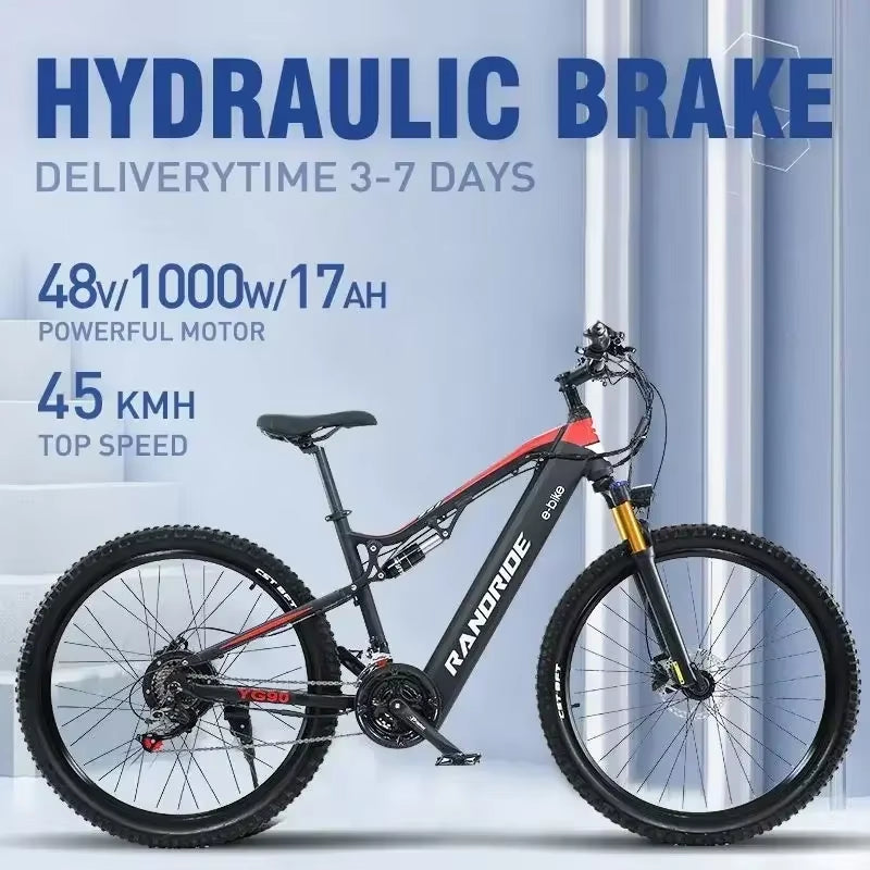 Electric Bike YG90 1000Wmotor 48V17AH Lithium Battery Adult Electric Bicycle 27.5-Inch Hydraulic Brake Mountain Off-Road E-Bike
